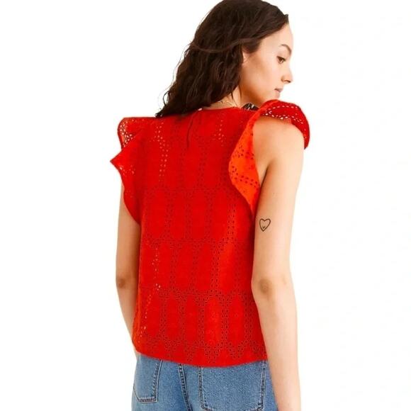 MADEWELL Eyelet Crewneck Flutter-Sleeve Top Size S NWOT - Picture 7 of 8